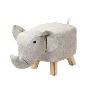 SOGA Beige Children Bench Elephant Character Round Ottoman Stool Soft Small Comfy Seat Home Decor