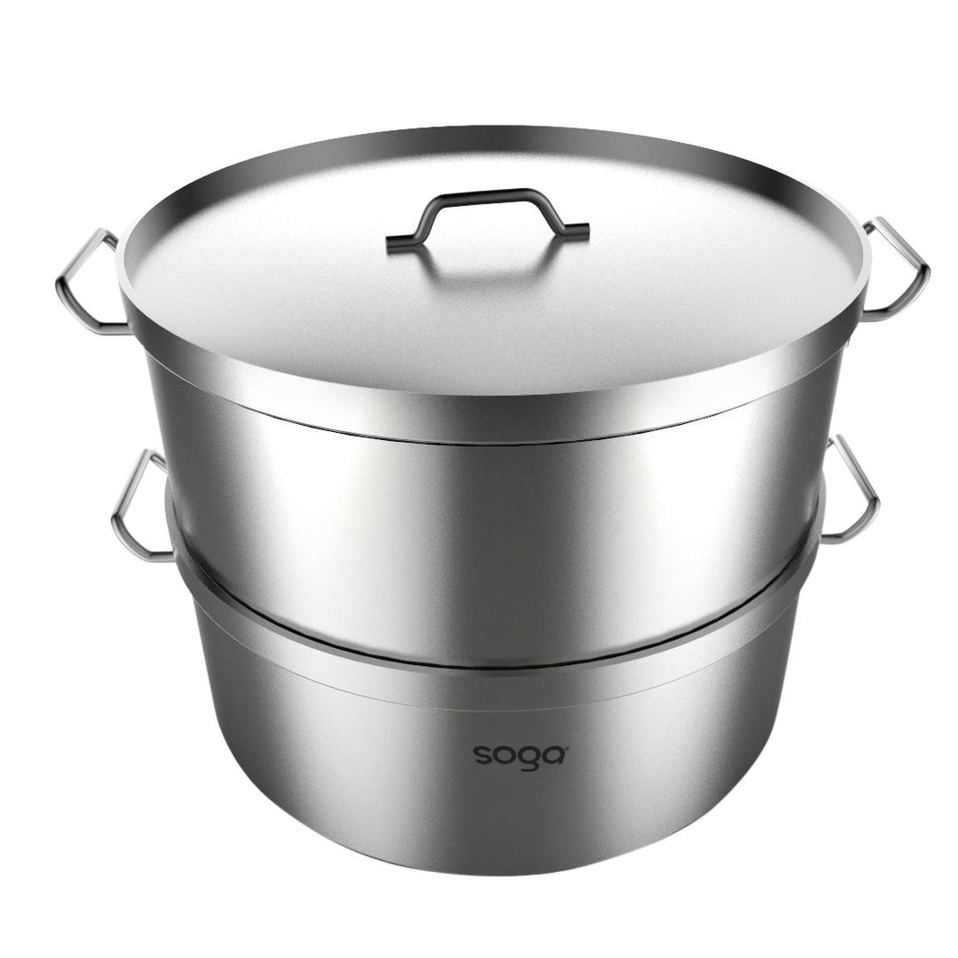SOGA Commercial 304 Stainless Steel Steamer With 2 Tiers Top Food Grade 40*26cm