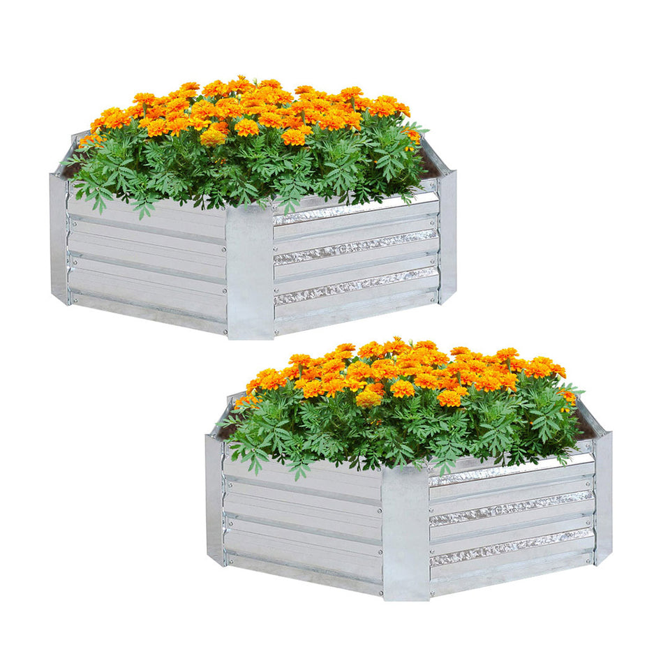 SOGA 2X 60cm Hexagon Shape Galvanised Raised Garden Bed Vegetable Herb Flower Outdoor Planter Box