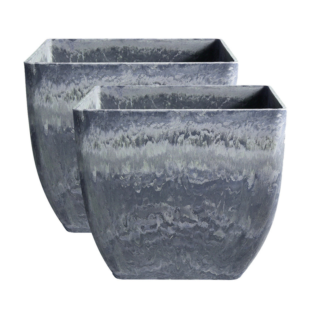 SOGA 2X 32cm Weathered Grey Square Resin Plant Flower Pot in Cement Pattern Planter Cachepot for Indoor Home Office
