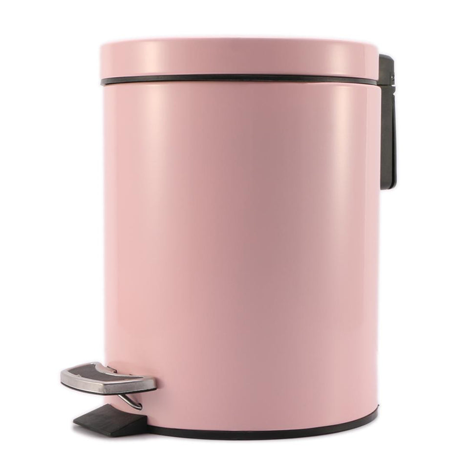 SOGA Foot Pedal Stainless Steel Rubbish Recycling Garbage Waste Trash Bin Round 7L Pink