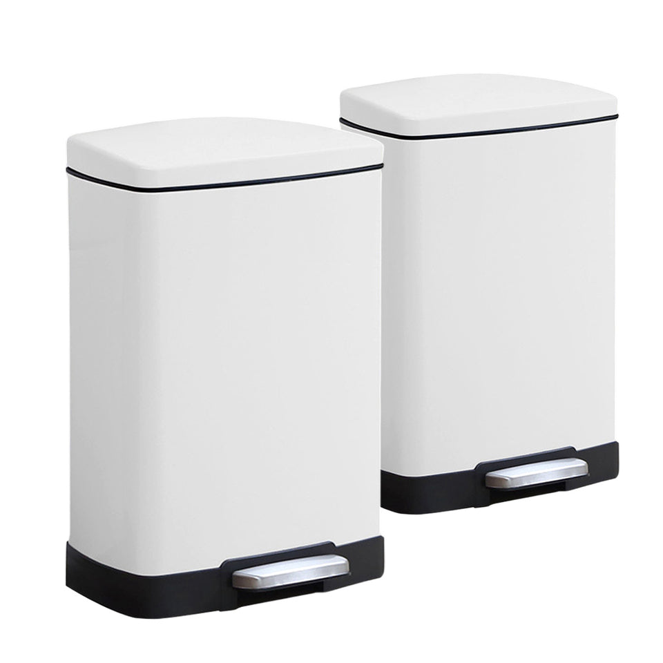 SOGA 2-Pack 12L White Stainless Steel Foot Pedal Trash Bin