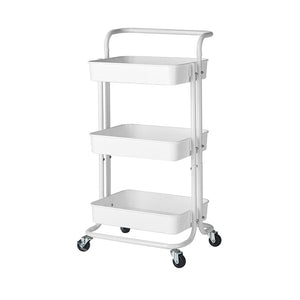 SOGA 3 Tier Steel White Movable Kitchen Cart Multi-Functional Shelves Storage Organizer with Wheels