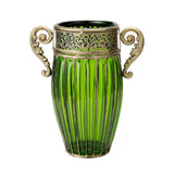 SOGA Green European Colored Glass Home Decor Jar Flower Vase with Two Metal Handle