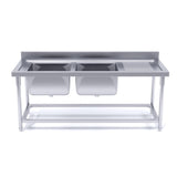SOGA Commercial Kitchen Double Sink Work Bench Stainless Steel Food Prep 160*70*85cm