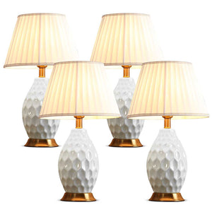 SOGA 4X Textured Ceramic Oval Table Lamp with Gold Metal Base White