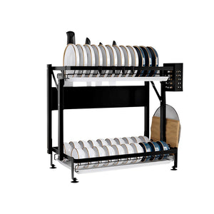 SOGA 2 Tier Steel Black Kitchen Countertop Drying Dish Rack Plate Cutlery Cutting Board Holder Dish Drainer Kitchen Organiser