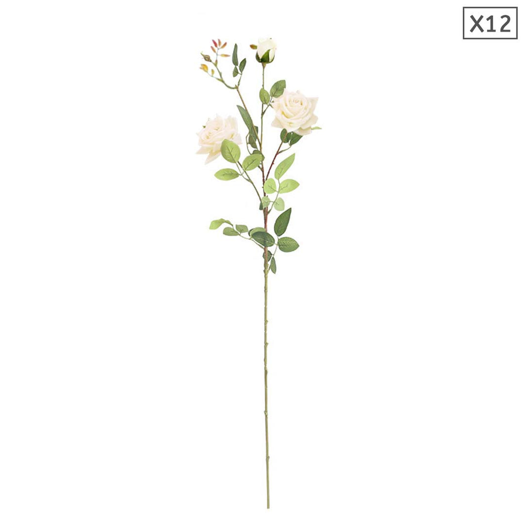 SOGA 12 Heads Artificial Silk Flower Fake Rose Bouquet Table Decor White