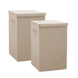 SOGA 2X Beige Large Collapsible Laundry Hamper Storage Box Foldable Canvas Basket Home Organiser Decor