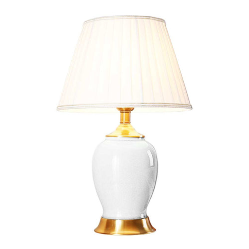 SOGA Ceramic Oval Table Lamp with Gold Metal Base Desk Lamp White