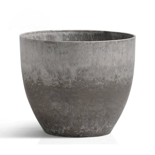 SOGA 32cm Rock Grey Round Resin Plant Flower Pot in Cement Pattern Planter Cachepot for Indoor Home Office
