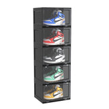 SOGA 5 Tier Black Portable Shoe Organiser Sneaker Footwear Folding Plastic Bin Stackable Storage Box with Magnetic Door