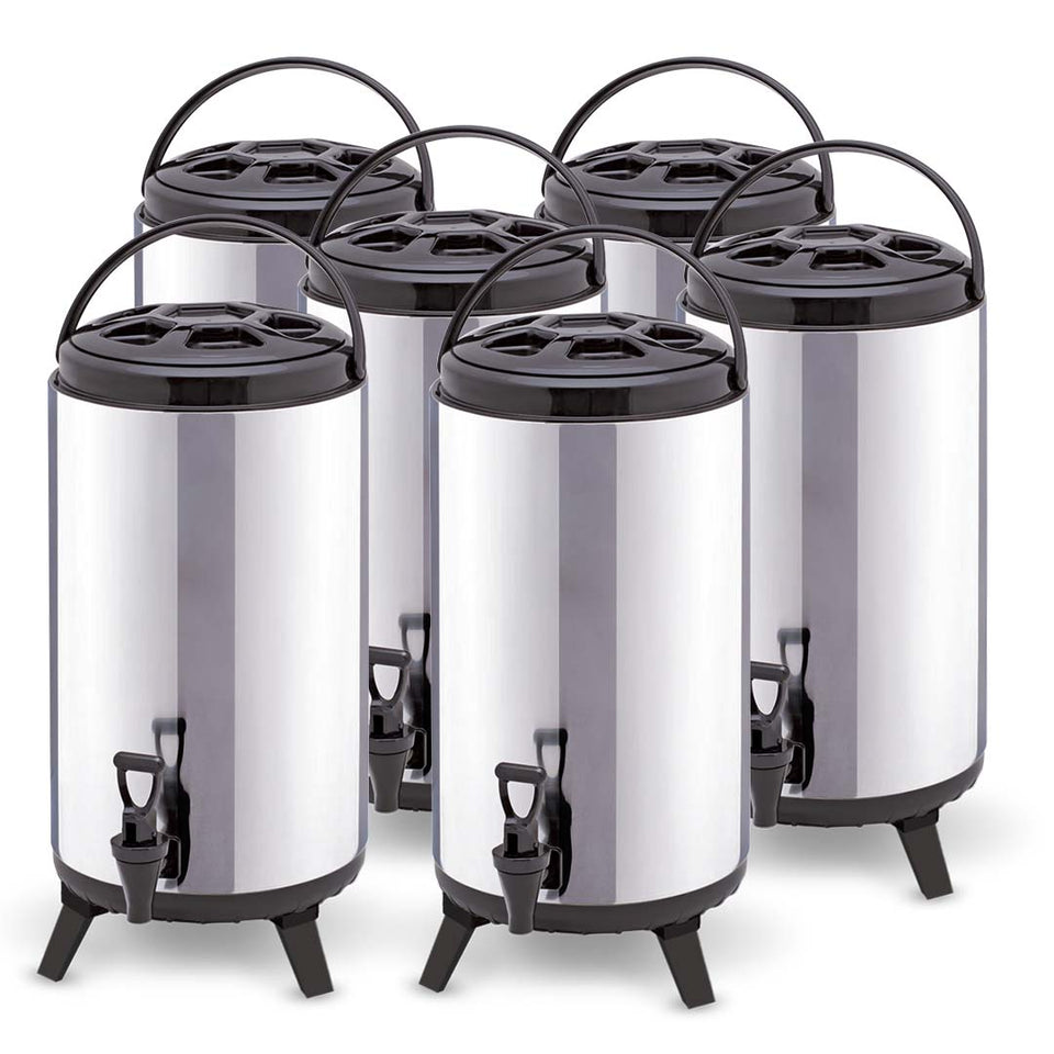 SOGA 6 x 8L Portable Insulated Cold/Heat Coffee Bubble Tea Pot Beer Barrel With Dispenser