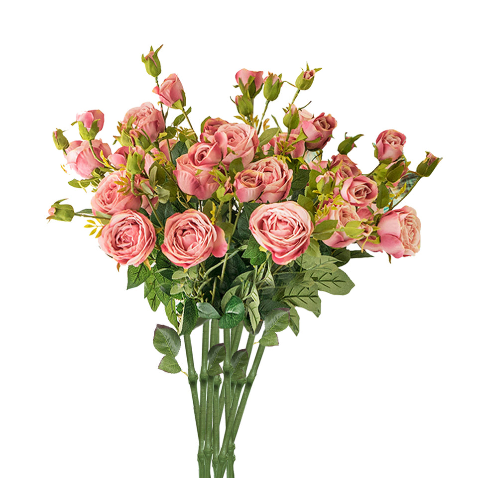 SOGA 10 Bunch Artificial Silk Rose 6 Heads Flower Fake Bridal Bouquet Table Decor Pink