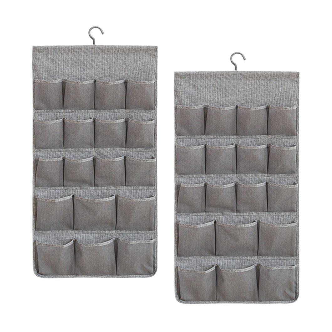 SOGA 2X Grey Double Sided Hanging Storage Bag Underwear Bra Socks Mesh Pocket Hanger Home Organiser
