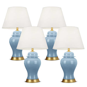 SOGA 4X Oval Ceramic Table Lamp with Gold Metal Base Desk Lamp Blue