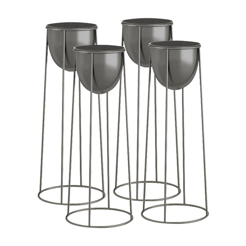 SOGA 4X 50cm Round Wire Metal Flower Pot Stand with Black Flowerpot Holder Rack Display