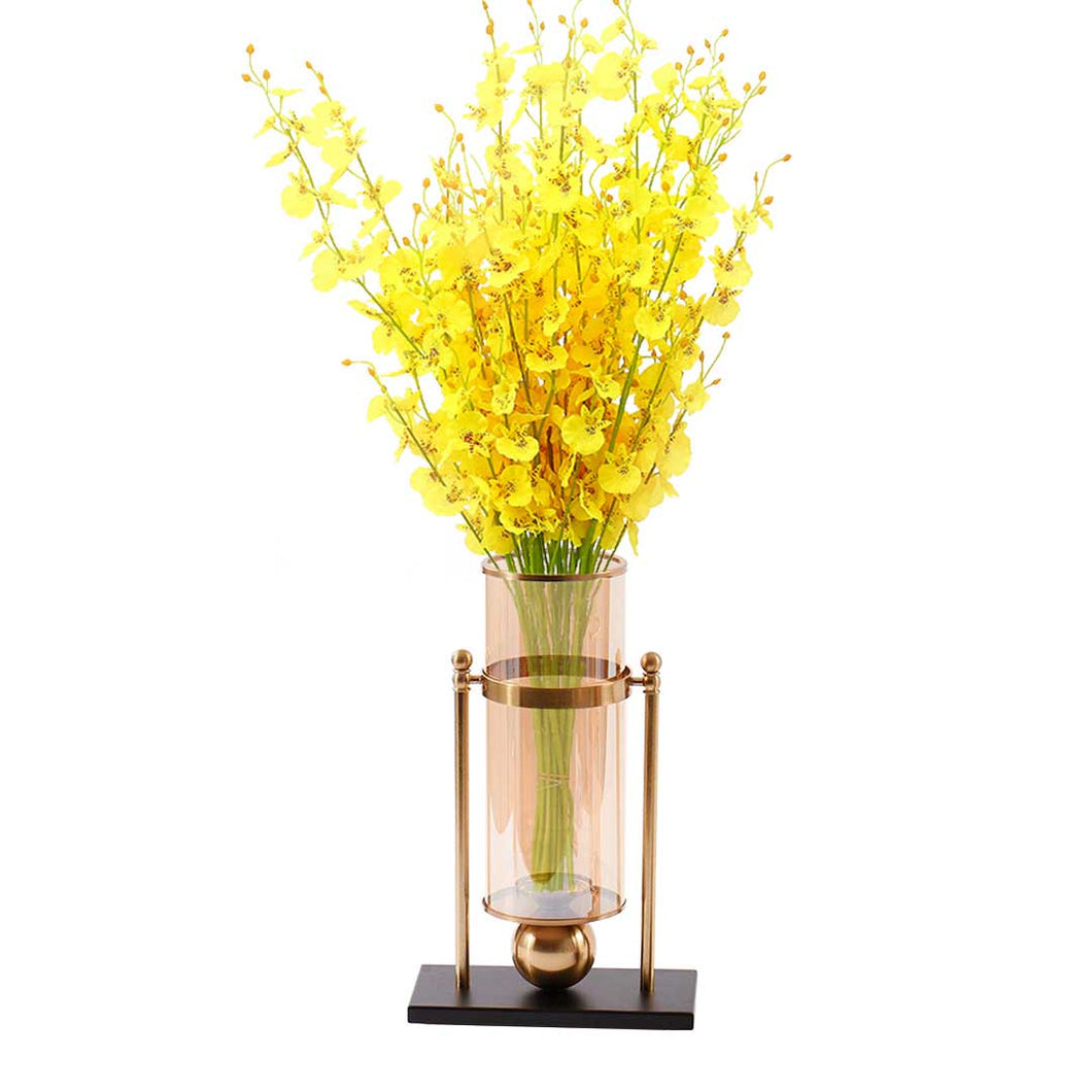 SOGA 42cm Modern Transparent Glass Flower Vase with Yellow Artificial Flower