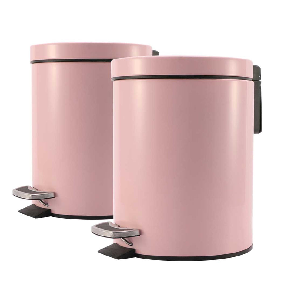 SOGA 2X Foot Pedal Stainless Steel Rubbish Recycling Garbage Waste Trash Bin Round 7L Pink