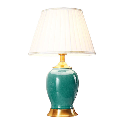 SOGA Ceramic Oval Table Lamp with Gold Metal Base Desk Lamp Green