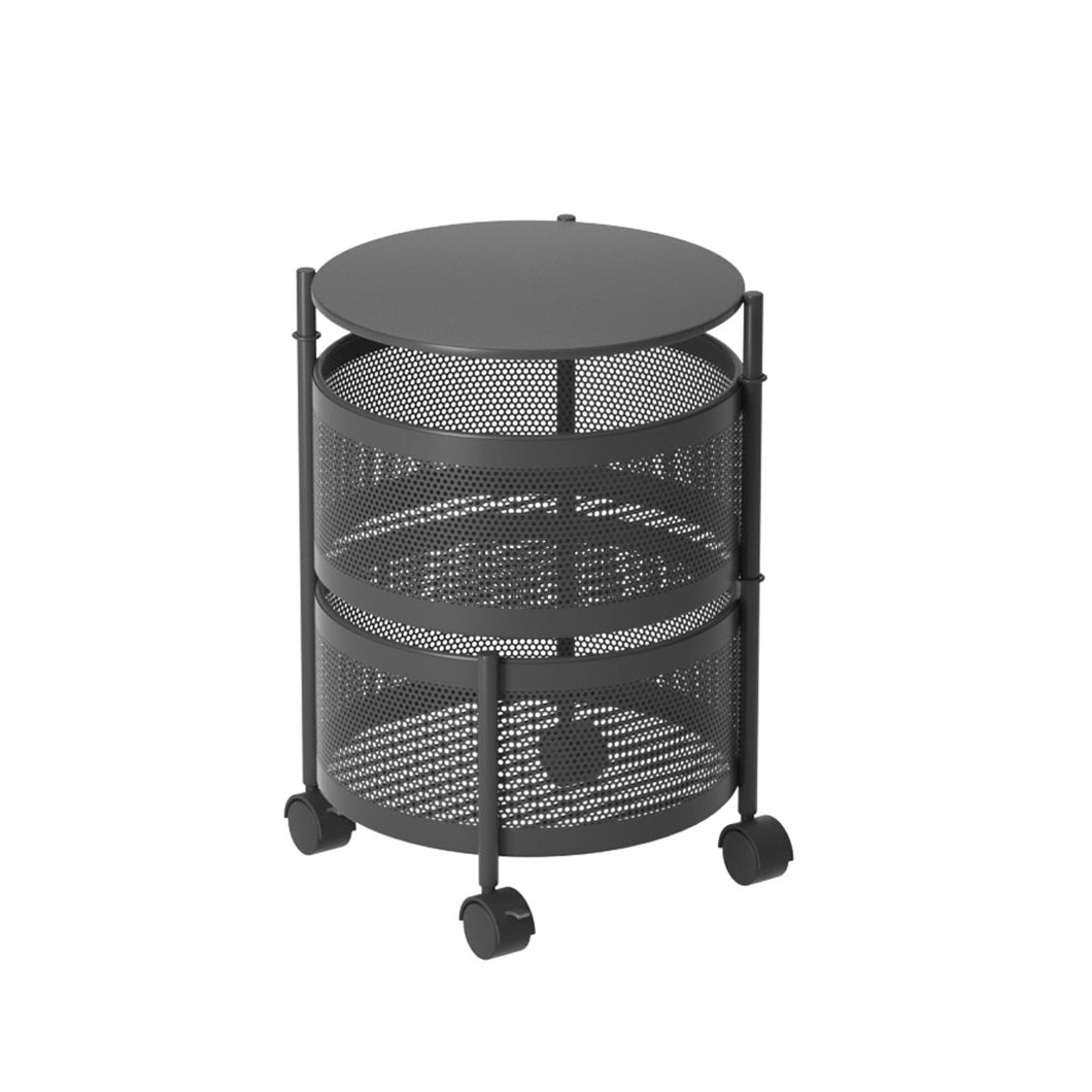 SOGA 2 Tier Steel Round Rotating Kitchen Cart Multi-Functional Shelves Storage Organizer with Wheels