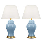 SOGA 2x Oval Ceramic Table Lamp with Gold Metal Base Desk Lamp Blue