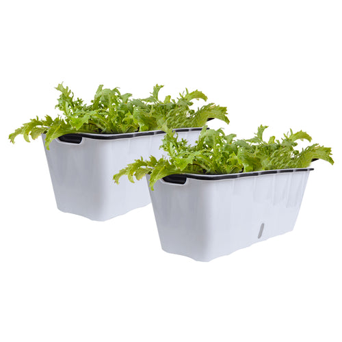 SOGA 2-Pack Large White Rectangular Plastic Flowerpot for Outdoor Garden