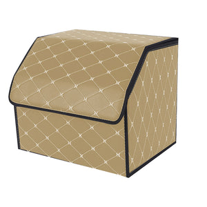 SOGA Leather Car Boot Collapsible Foldable Trunk Cargo Organizer Portable Storage Box Beige/Gold Stitch Small
