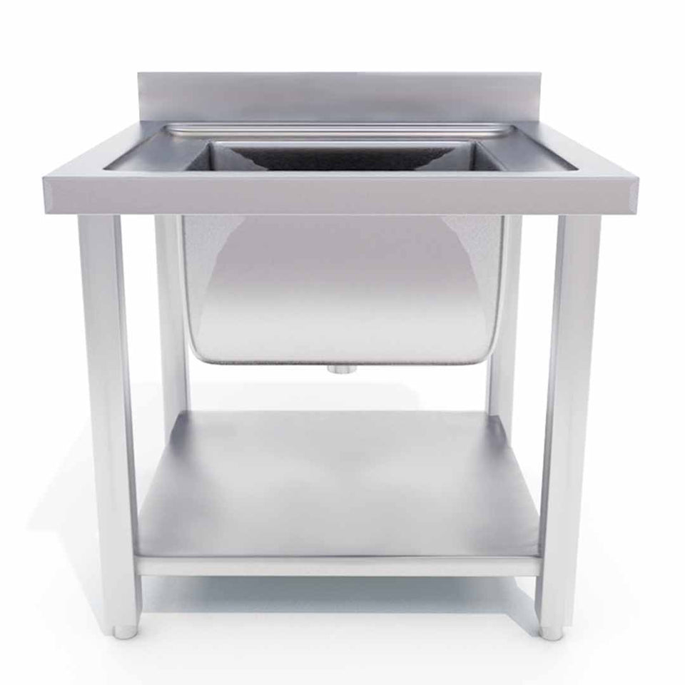 SOGA Commercial Kitchen Sink Work Bench Stainless Steel Food Prep Table 70*70*85cm