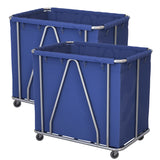 SOGA 2X Stainless Steel Commercial Large Soiled Linen Laundry Trolley Cart with Wheels Blue