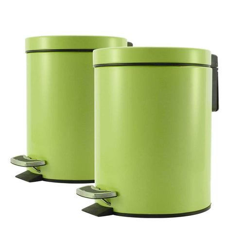 SOGA 2X Foot Pedal Stainless Steel Rubbish Recycling Garbage Waste Trash Bin Round 7L Green