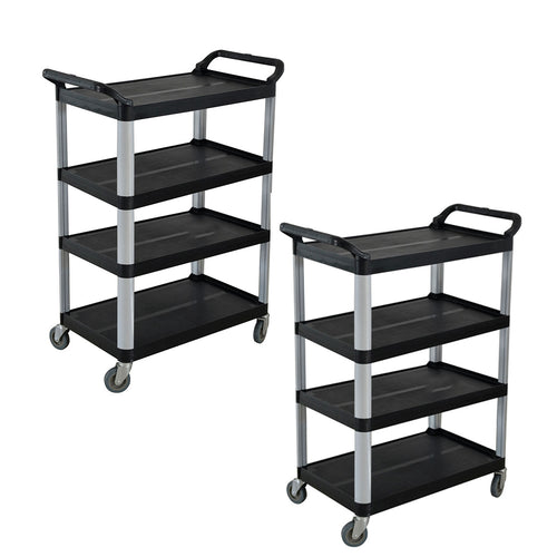 SOGA 2-Pack 4-Tier Portable Kitchen Food Trolley Cart with Wheels 950x500x1270mm Black