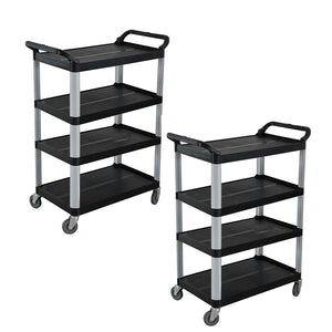 SOGA 2X 4 Tier Food Trolley Portable Kitchen Cart Multifunctional Big Utility Service with wheels 950x500x1270mm Black