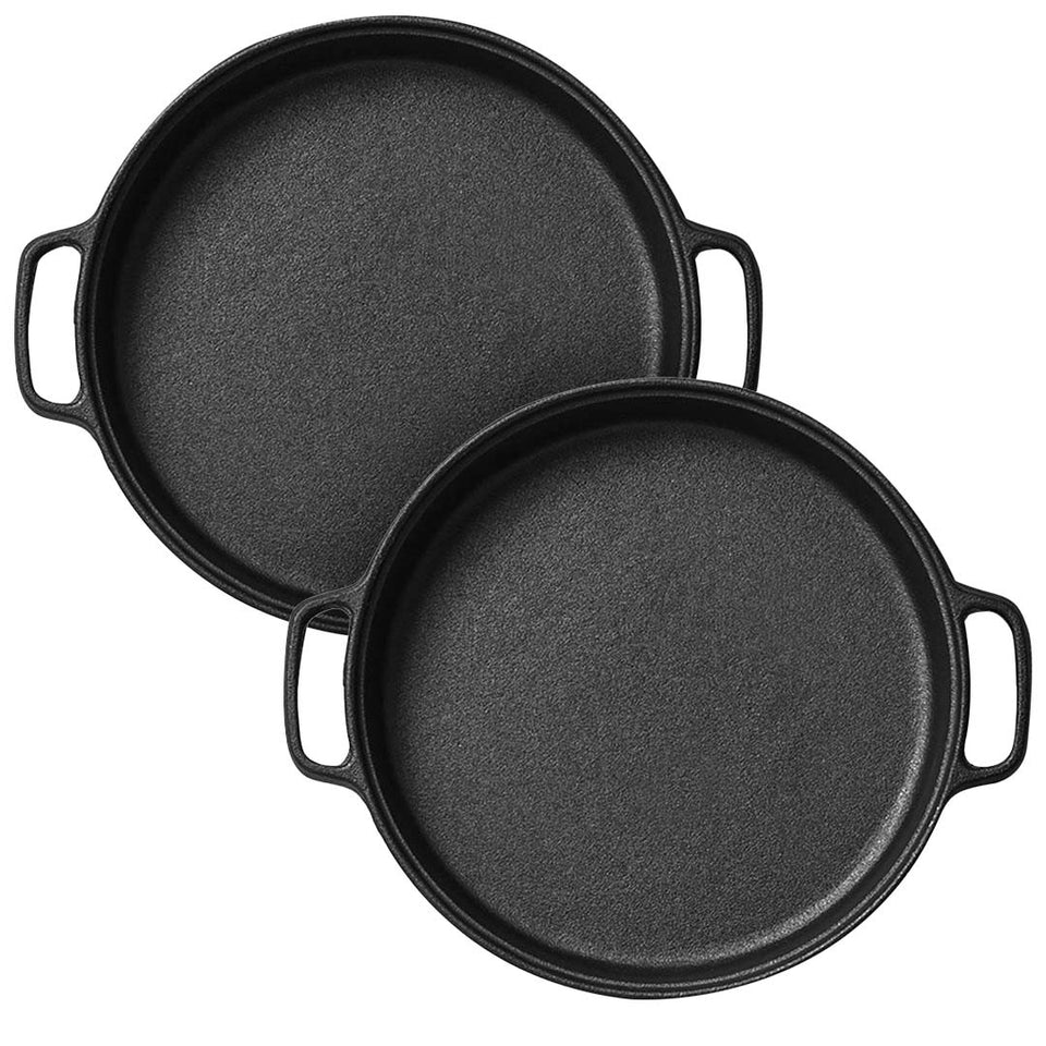 SOGA 2x Cast Iron 30cm Frying Pan Skillet Coating Steak Sizzle Platter