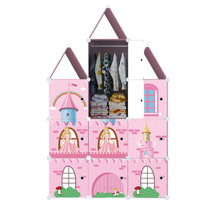 SOGA 10 Cubes DIY Castle Print Portable Wardrobe Divide-Grid Modular Storage Organiser Foldable Closet