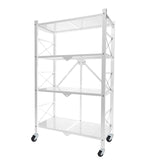 SOGA 4 Tier Steel White Foldable Display Stand Multi-Functional Shelves Storage Organizer with Wheels