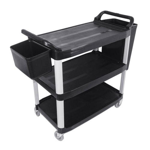 SOGA 3 Tier Food Trolley Food Waste Cart With Two Bins Storage Kitchen Black Large