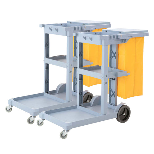 SOGA 2X 3 Tier Janitor Cleaning Waste Cart Trolley with Waterproof Bag & Lid