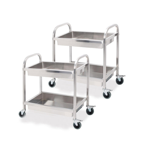SOGA 2X 2 Tier 75×40×83cm Stainless Steel Kitchen Trolley Bowl Collect Service Food Cart Small