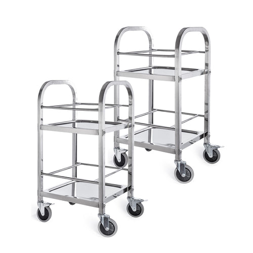 SOGA 2X 2 Tier Stainless Steel Square Tube Drink Wine Utility Cart 500x500x950mm