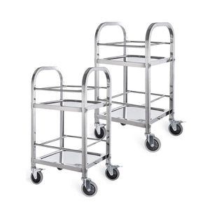 SOGA 2X 2 Tier Stainless Steel Square Tube Drink Wine Utility Cart 500x500x950mm