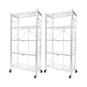 SOGA 2X 5 Tier Steel White Foldable Display Stand Multi-Functional Shelves Storage Organizer with Wheels