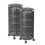 SOGA 2X 4 Tier Steel Round Rotating Kitchen Cart Multi-Functional Shelves Storage Organizer with Wheels