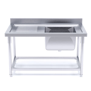 SOGA Stainless Steel Work Bench Right Sink Commercial Restaurant Kitchen Food Prep 140*70*85