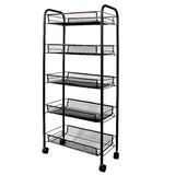SOGA 5 Tier Steel Black Bee Mesh Kitchen Cart Multi-Functional Shelves Storage Organizer with Wheels