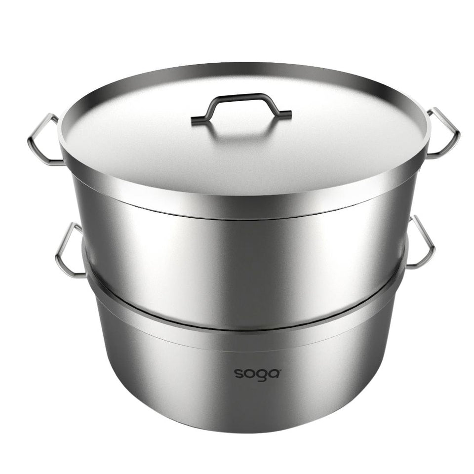 SOGA Commercial 304 Stainless Steel Steamer With 2 Tiers Top Food Grade 32*22cm