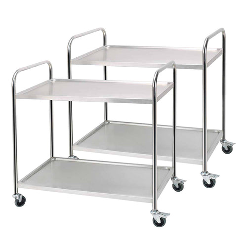 SOGA 2X 2 Tier Stainless Steel Kitchen Food Cart Trolley Round Large 86x54x94cm