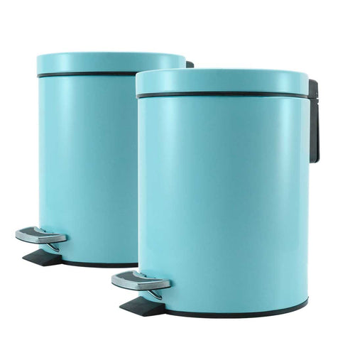 SOGA 2X Foot Pedal Stainless Steel Rubbish Recycling Garbage Waste Trash Bin Round 7L Blue
