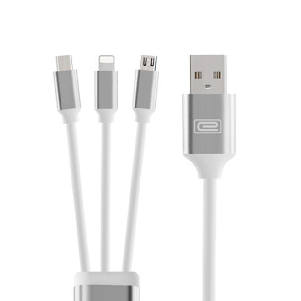 3 in 1 Micro Usb Lightning Type C Date Charge Sync Cable Silver For iPhone Samsung