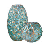 SOGA Green Colored Diamond Cut Glass Flower Vase Round Jar Home Decor with Gold Accent